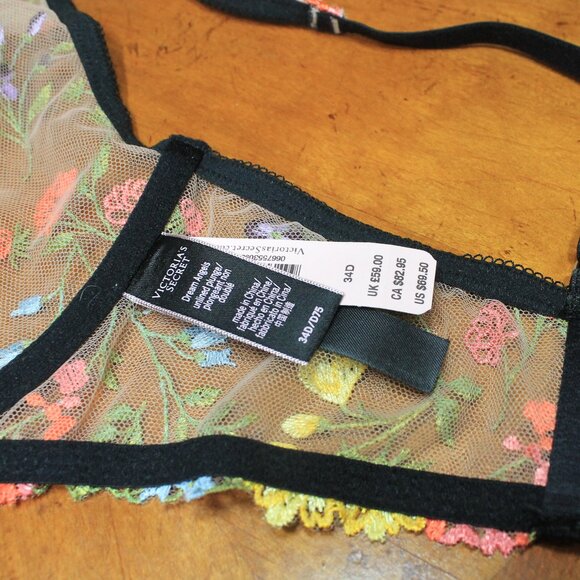 Victoria's Secret Dream Angels Cage Lace Floral Embroidered Bra 34D NWT - Picture 5 of 6